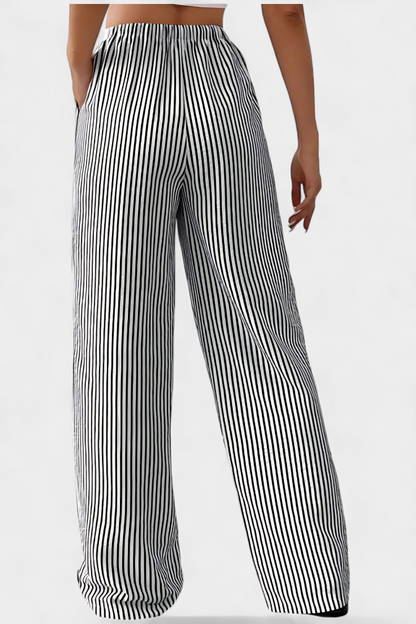 Orivé™ Nuria Pantalones Rectos Ligeros con Cintura Ajustable a Rayas