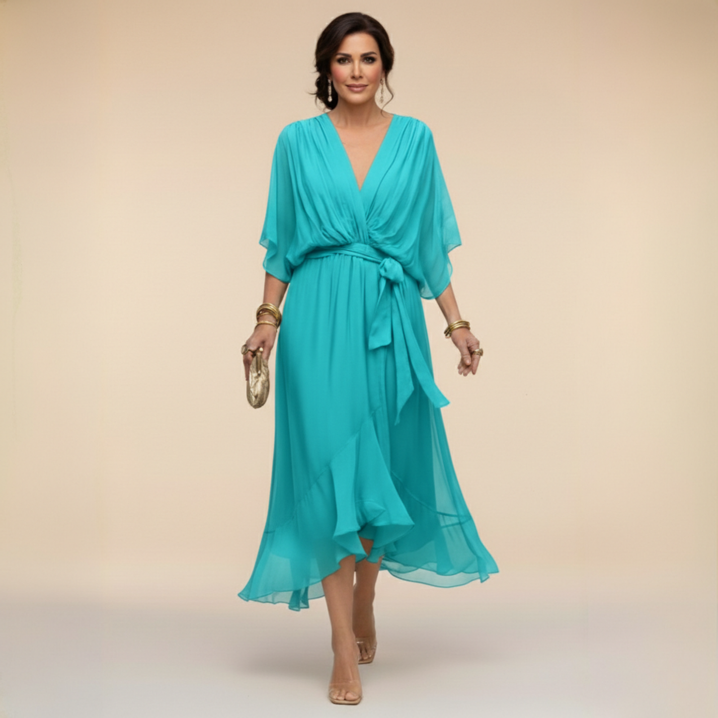 Orivé™ - Vestido de chiffon con escote en V