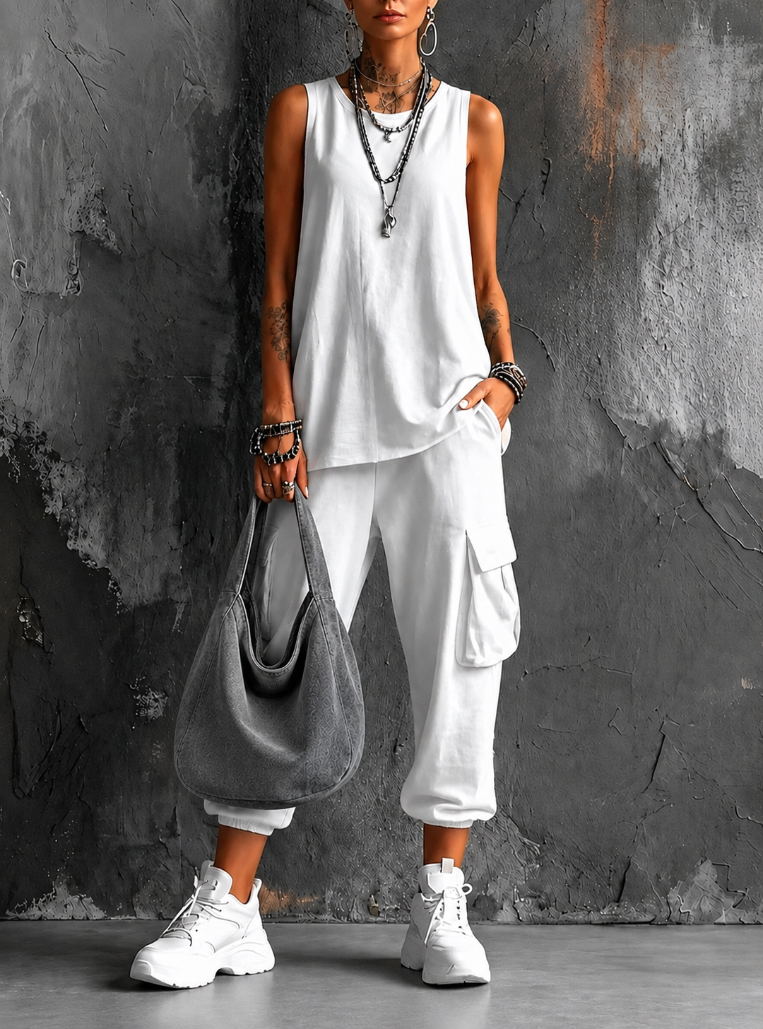 Blanco+Bolso gris / 3XL