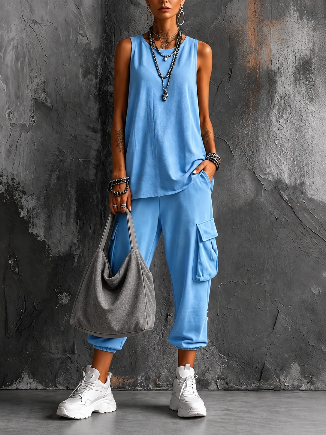 Celeste+Bolso gris / 3XL
