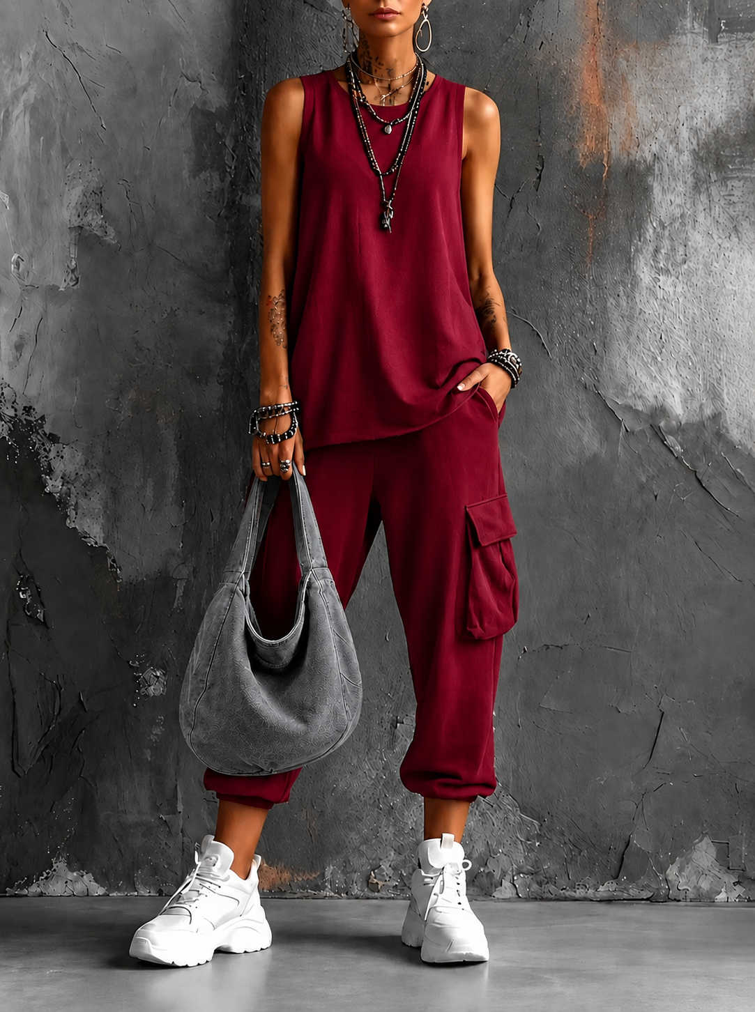 Rojo+Bolso gris / 3XL