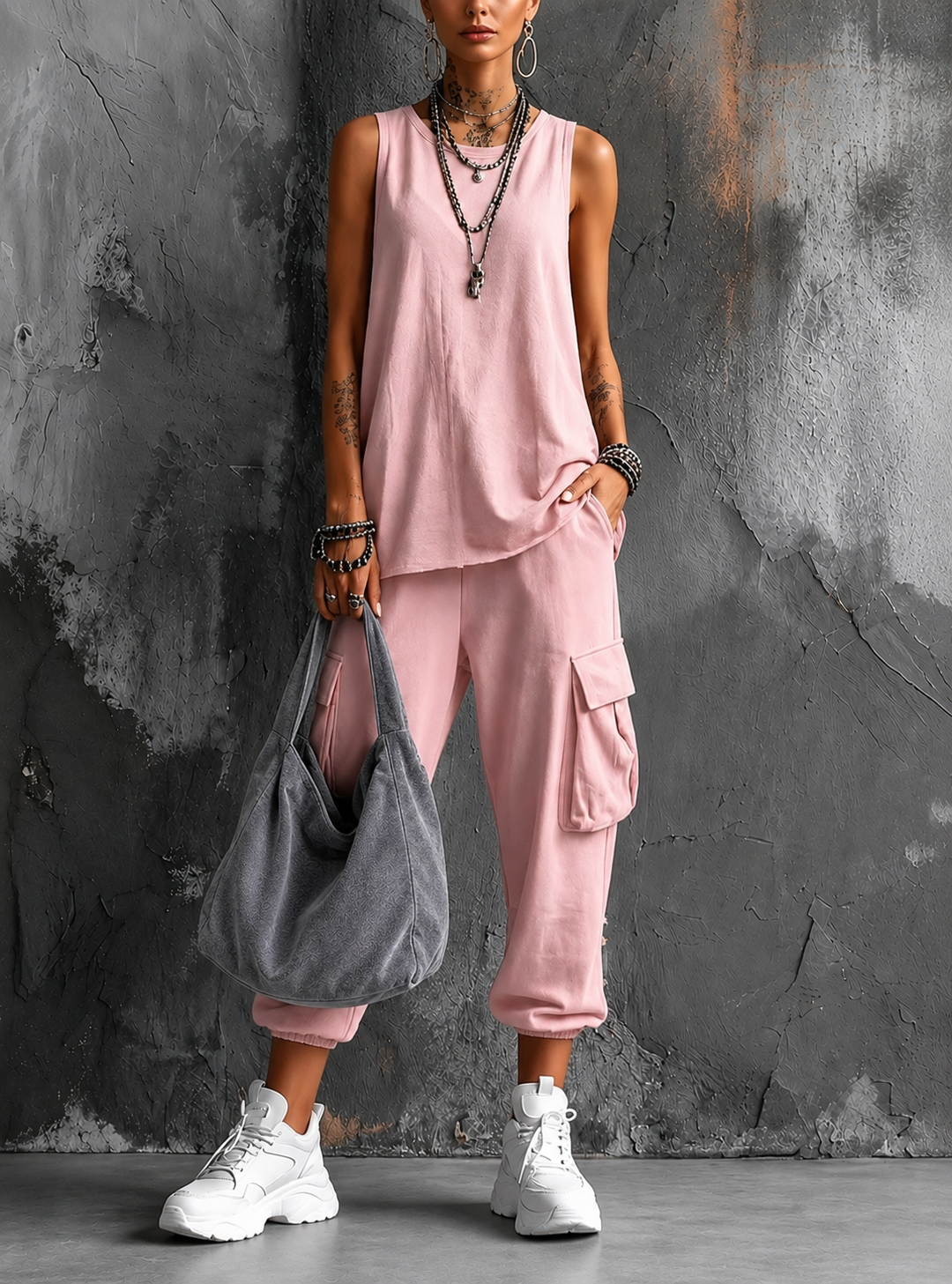 Rosa+Bolso gris / 3XL