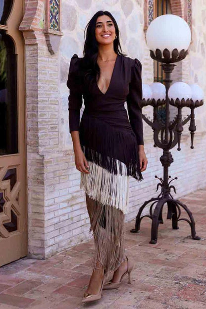 Orivé™ | Vestido elegante con mangas de flecos