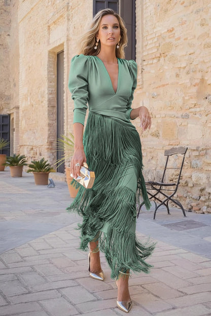 Orivé™ | Vestido elegante con mangas de flecos