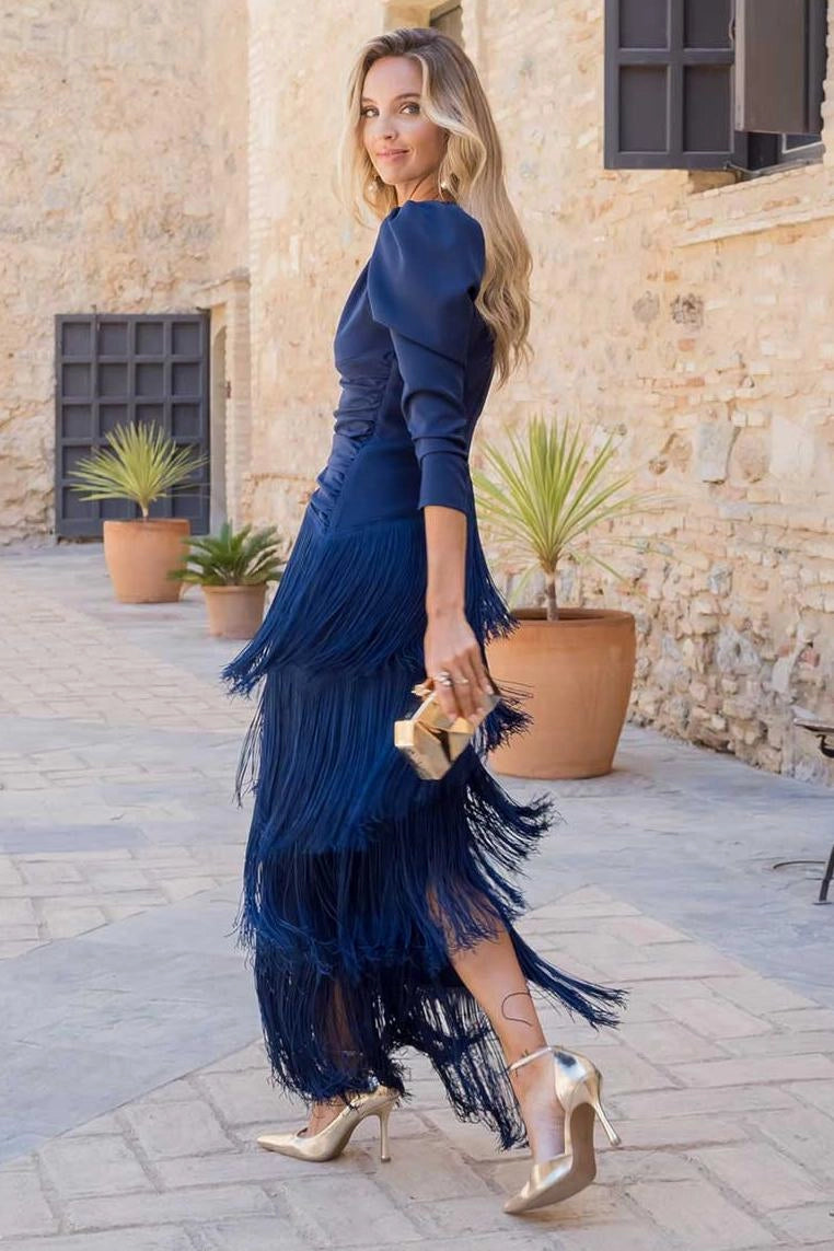 Orivé™ | Vestido elegante con mangas de flecos