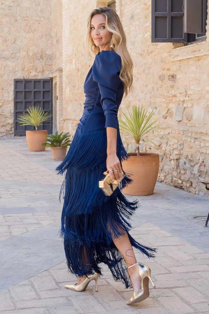 Orivé™ | Vestido elegante con mangas de flecos