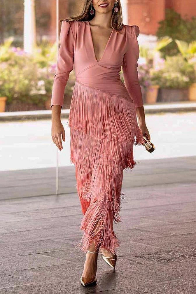 Orivé™ | Vestido elegante con mangas de flecos
