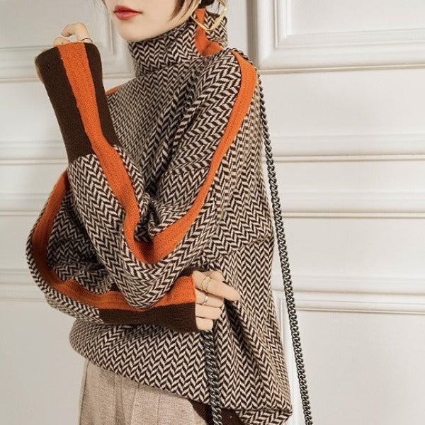 Orivé™ Beatriz Suéter de cuello alto con rayas contrastantes llamativas