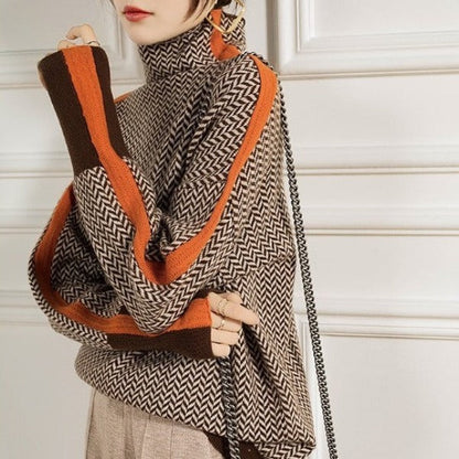 Orivé™ Beatriz Suéter de cuello alto con rayas contrastantes llamativas