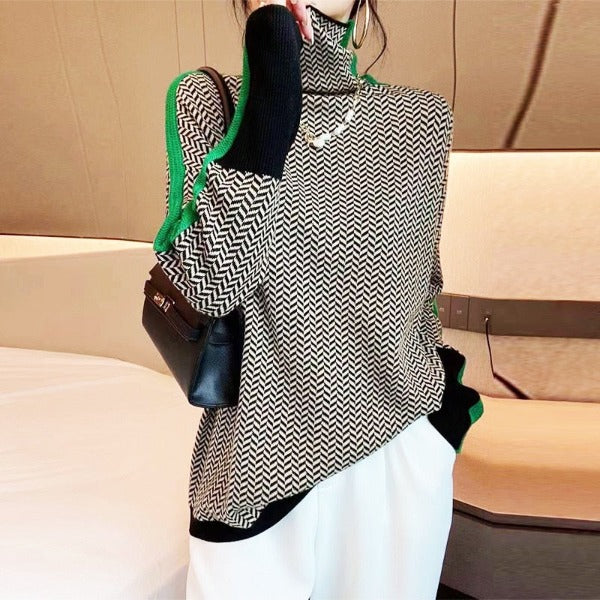 Orivé™ Beatriz Suéter de cuello alto con rayas contrastantes llamativas