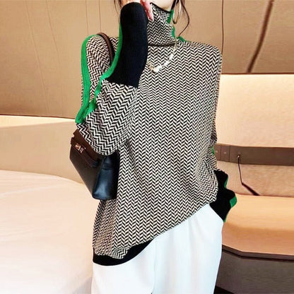 Orivé™ Beatriz Suéter de cuello alto con rayas contrastantes llamativas