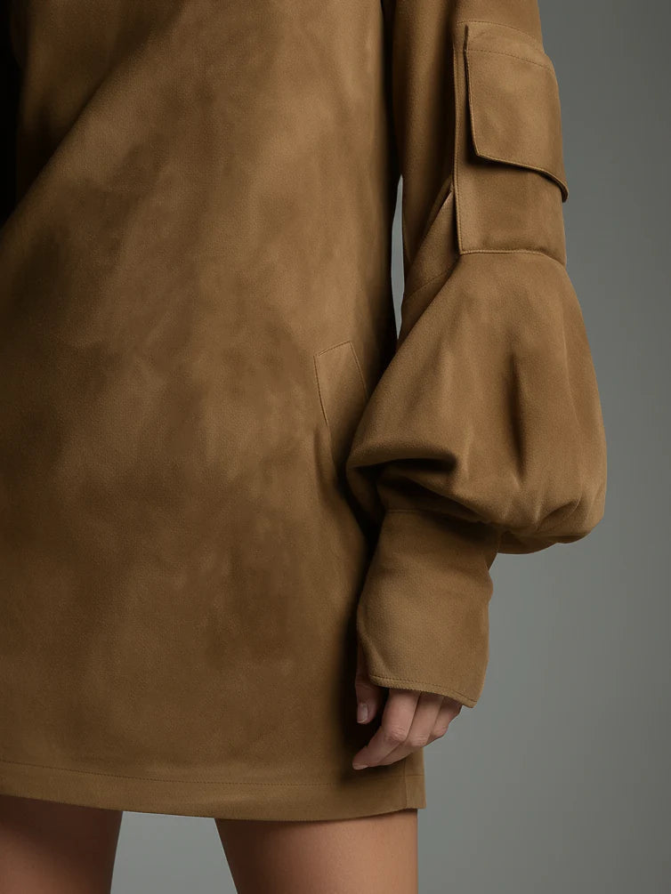 Orivé™ Minivestido holgado de ante con cuello alto