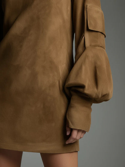 Orivé™ Minivestido holgado de ante con cuello alto