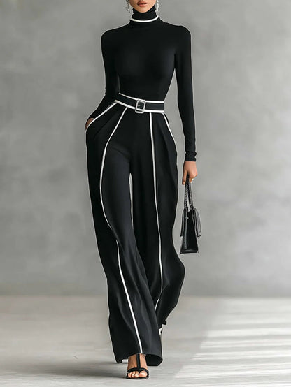 Orivé™ Conjunto elegante de dos piezas con cuello alto y pantalón ancho
