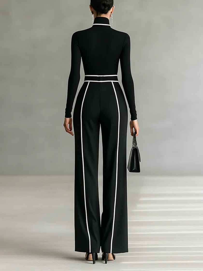 Orivé™ Conjunto elegante de dos piezas con cuello alto y pantalón ancho