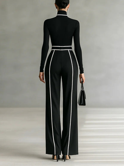 Orivé™ Conjunto elegante de dos piezas con cuello alto y pantalón ancho