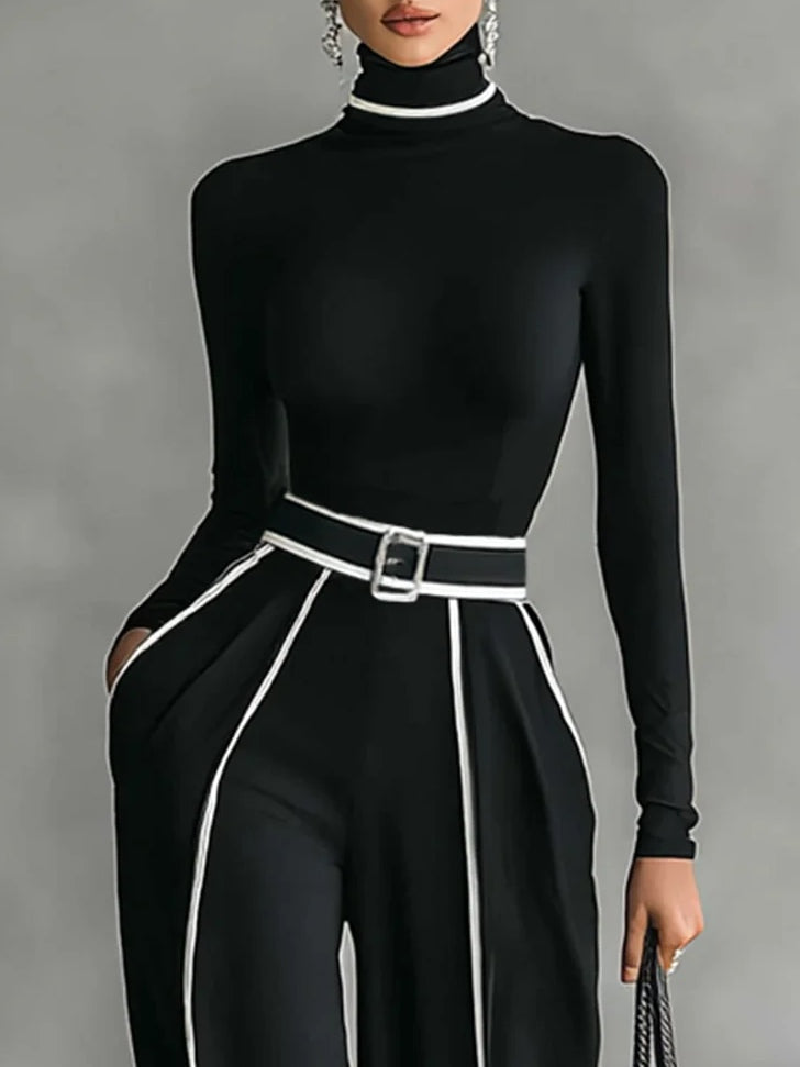 Orivé™ Conjunto elegante de dos piezas con cuello alto y pantalón ancho