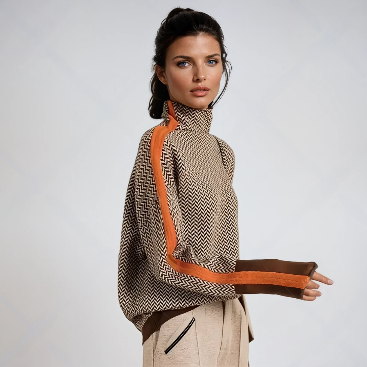 Orivé™ Beatriz Suéter de cuello alto con rayas contrastantes llamativas