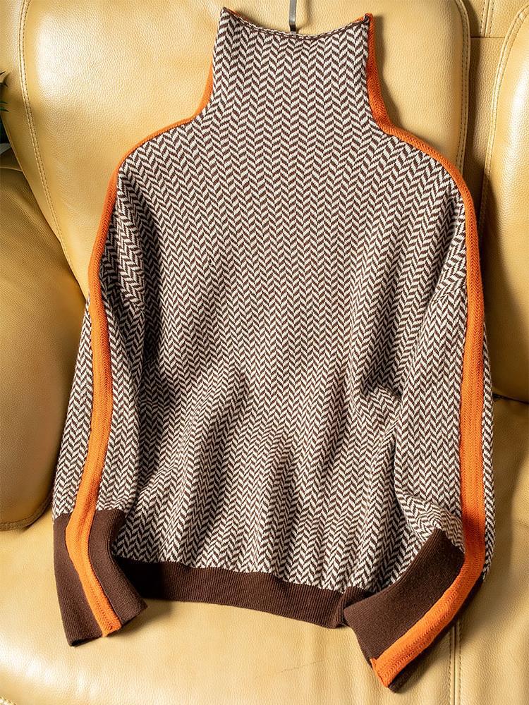 Orivé™ Beatriz Suéter de cuello alto con rayas contrastantes llamativas