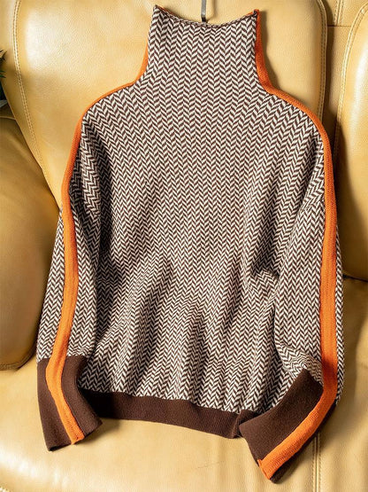 Orivé™ Beatriz Suéter de cuello alto con rayas contrastantes llamativas