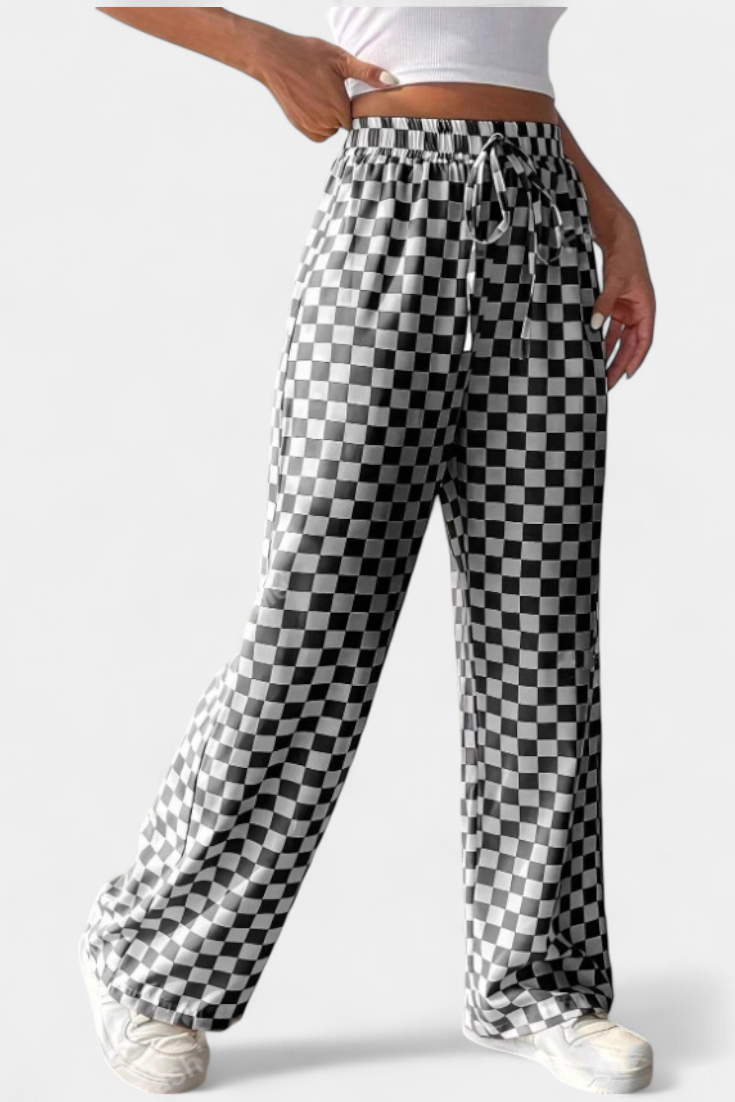 Orivé™ Hilaria Pantalones de Pierna Ancha con Estampado a Cuadros